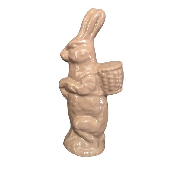 Vintage Ceramic Chocolate  brown  Bunny Rabbit Figurine With Basket  9" - Picture 2 of 8